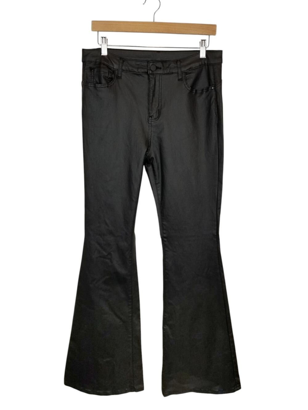 SHEIN Women's Faux Leather Stretch Black Fabric Flare Leg Pants Size XL Tall